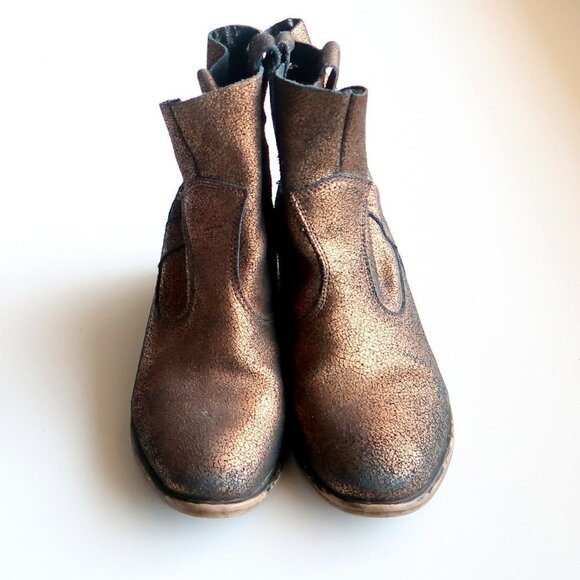 Charles David Bronze Leather Low Block Heel Ankle Boots / Booties Size 7 - Picture 5 of 15